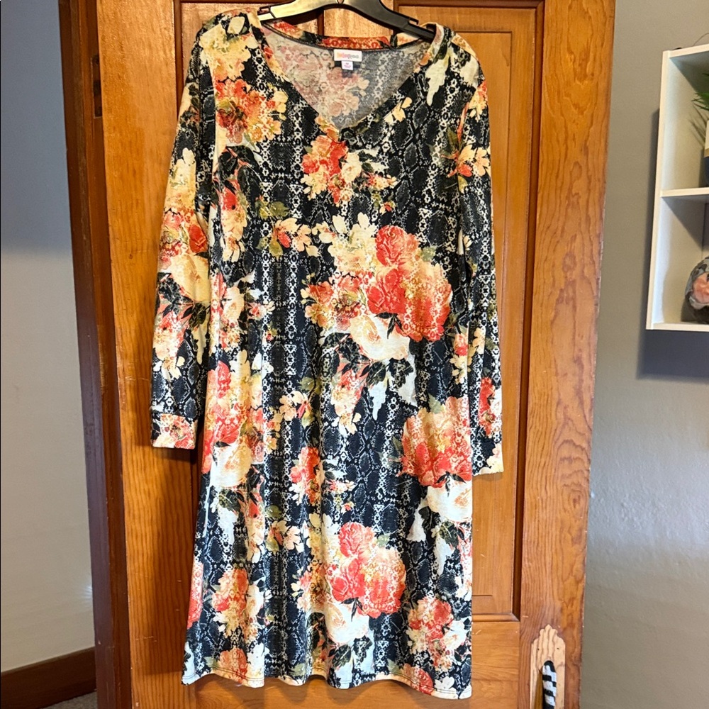 LuLaRoe Floral Long Sleeve Dress - Black and Orange